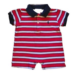 Ralph Lauren Polo striped shortall Size 3 mo Colors red,navy, white& light blue